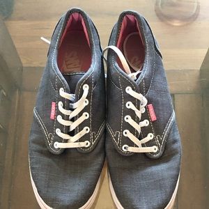 SZ8.5 women’s Vans grey denim and pink sneakers